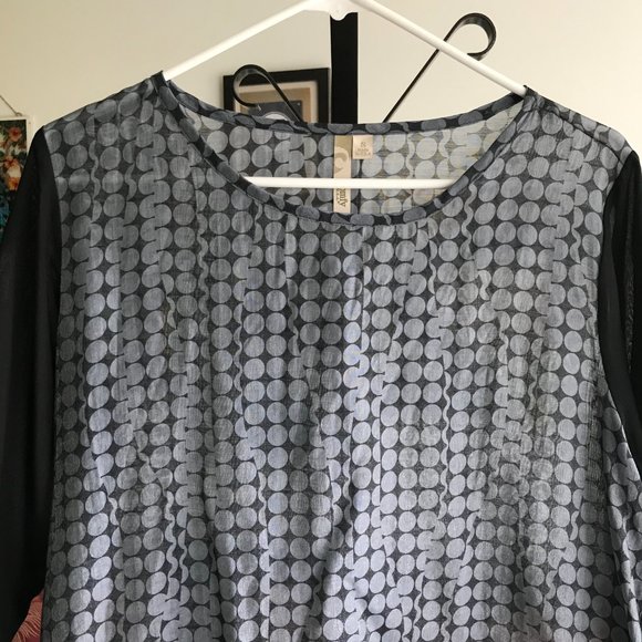 COMFY USA sz S Slate Blue & Black Shimmery Polka Dot Print Tunic with Pockets - Picture 2 of 5